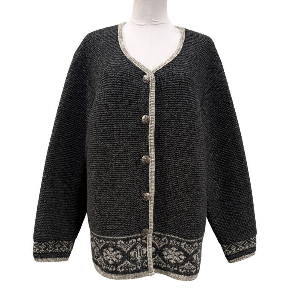 St Peter Trachten 100% Wool Cardigan Sweater XL Gray Alpine Folk Cottagecore